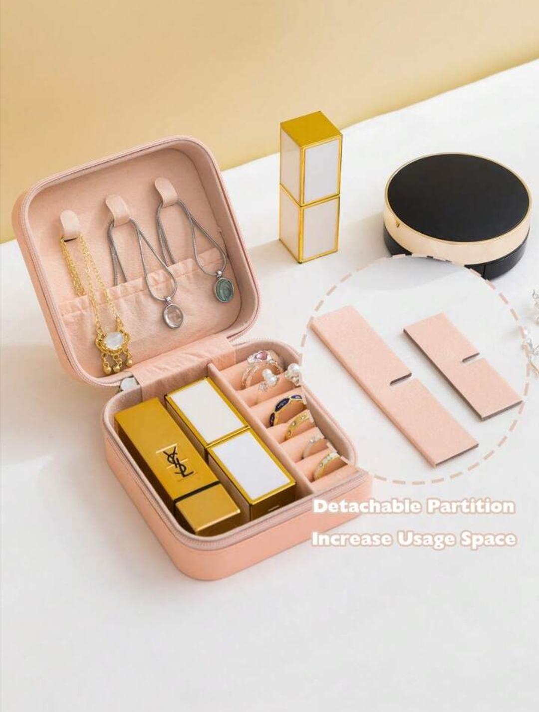 Stylish Pink Faux Leather Jewellery Box - 1 Pc